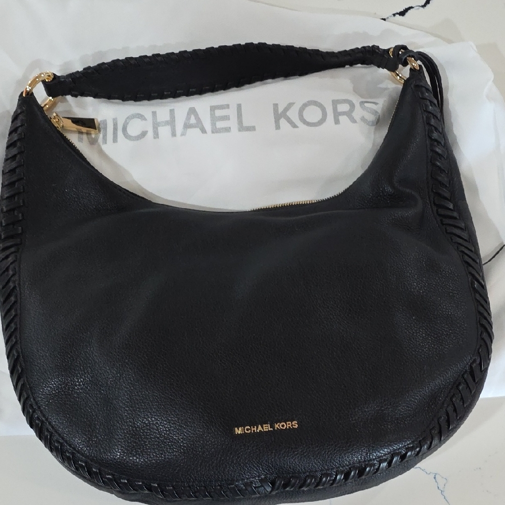 Michael Kors Black Hobo Bag with Gold Accents